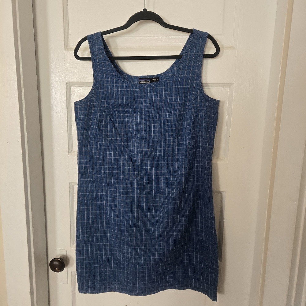 Patagonia womens M blue window pane plaid shift dress